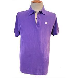 Burberry Brit Polo  Shirt Purple Pique Cotton Medium Nova Check Placket Lining